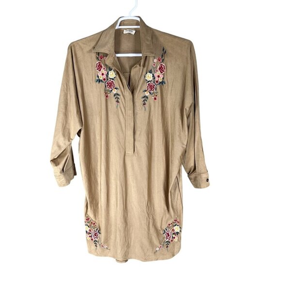 Umgee Women L Embroidered Tunic Vegan Suede Dress Western Cowgirl Lagenlook Boho - Picture 3 of 16